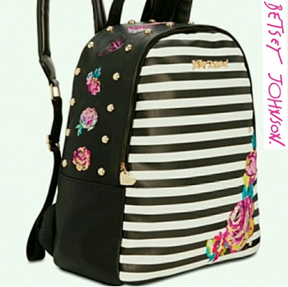 Betsey Johnson Handbags - Betsey Johnson Stripe Backpack With Floral Accents